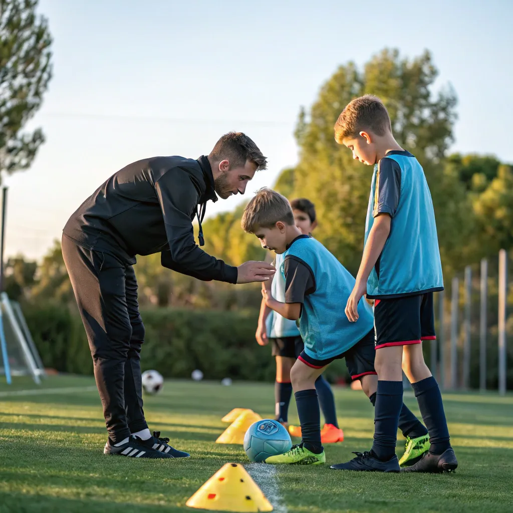Coach guiding young players