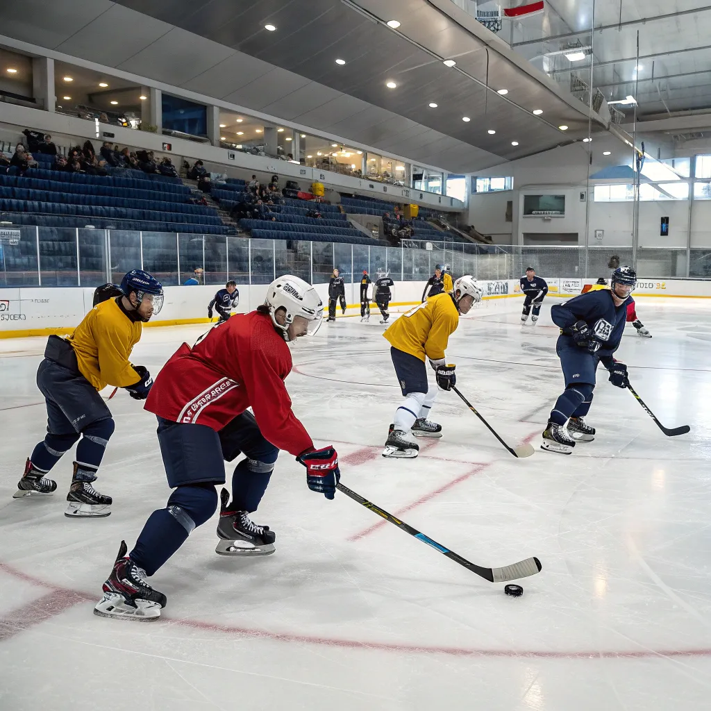 Team practicing hockey