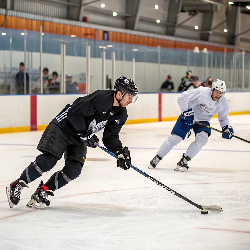 Hockey players in skating drills