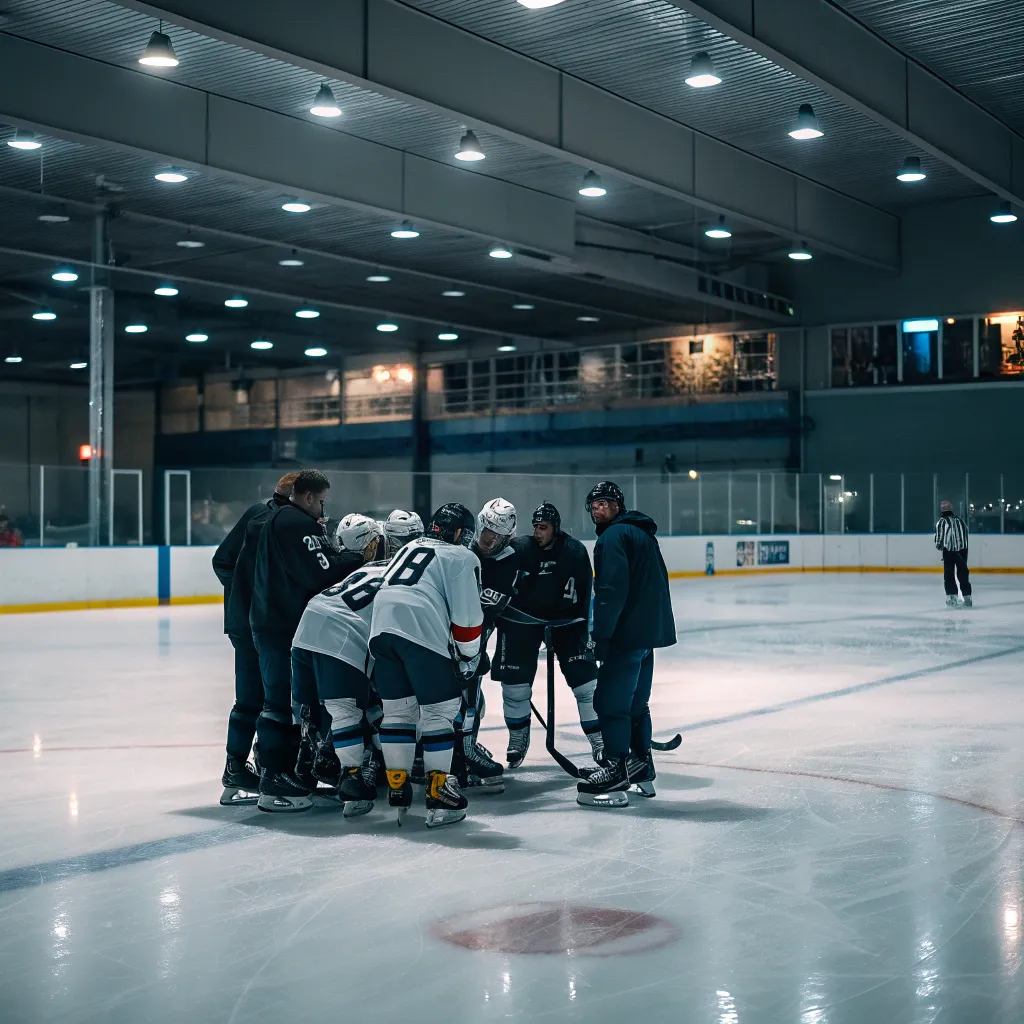 Team strategy session on ice